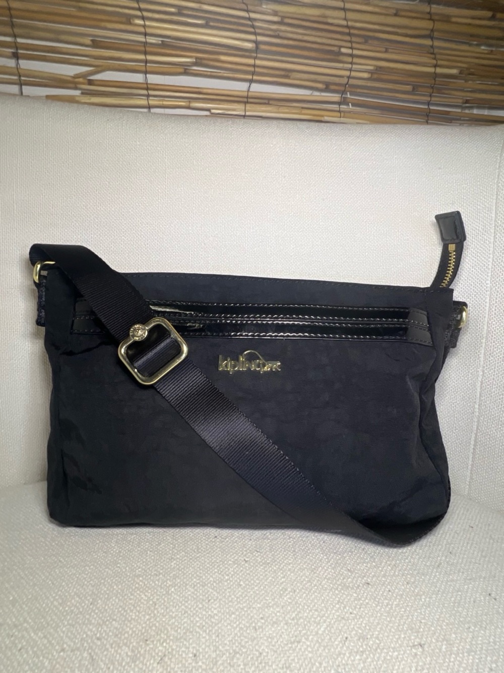 Kipling Black Nylon Crossbody with Gold Hardware